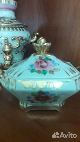 Сувенир самовар гжель и сахарница СССР