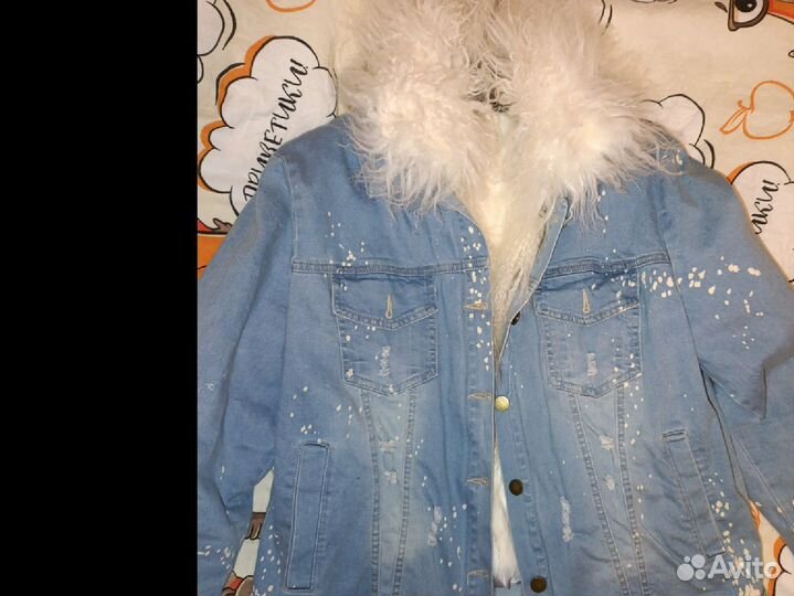 Джинсовая куртка с мехом женская 42 44