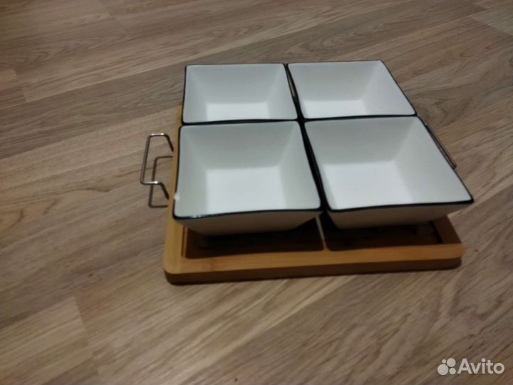 Набор салатников «Квадрат», 4 шт, на д.подставке