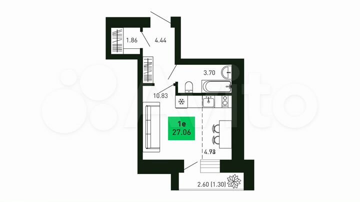 Квартира-студия, 27,1 м², 13/16 эт.