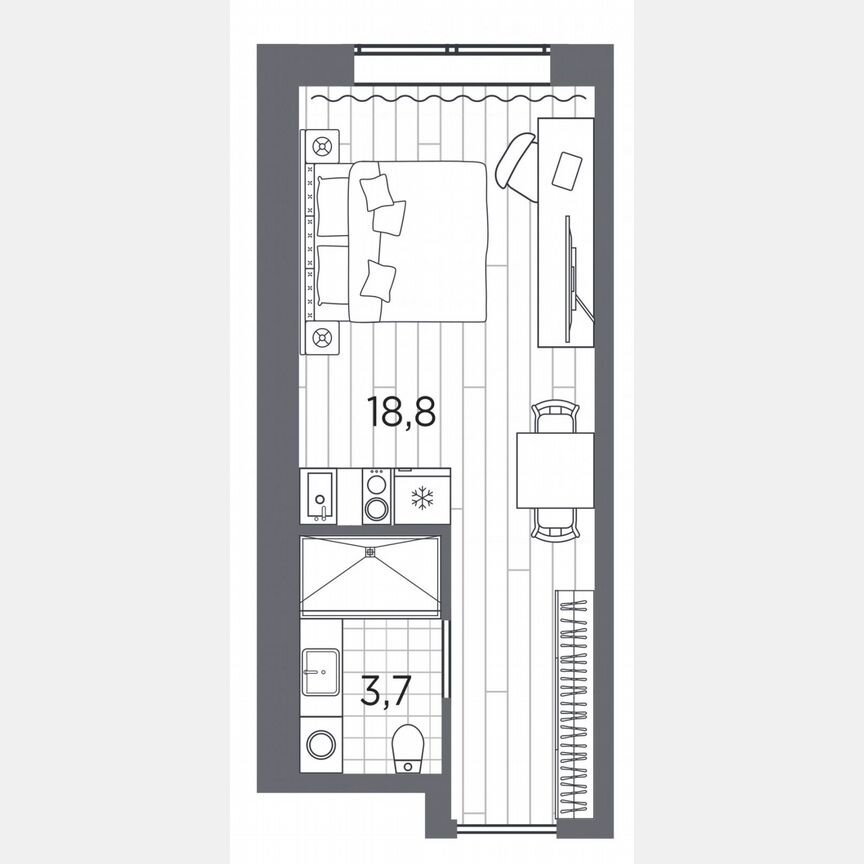 Апартаменты-студия, 22,6 м², 2/13 эт.