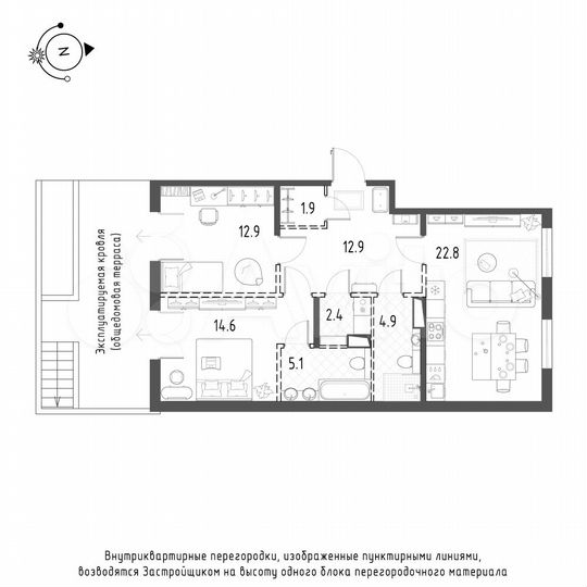 2-к. квартира, 77,5 м², 2/10 эт.