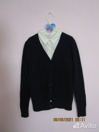 Школьная кофта-кардиган для девочки синяя 40-42 р