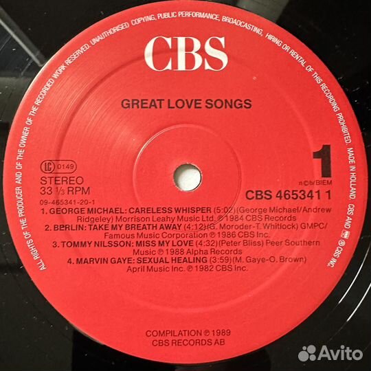 Сборник Great Love Songs 2LP (Голландия 1989г.)