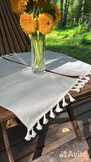 Льняная салфетка с кисточками
