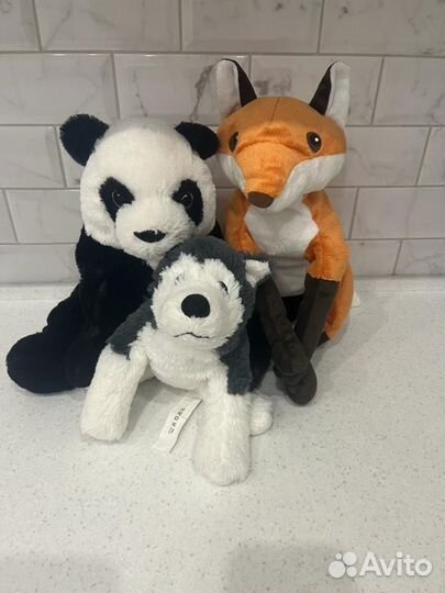 Мягкие игрушки пушки Икея: лиса, панда, собака