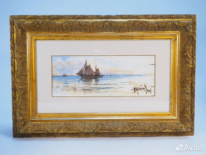 Морской пейзаж. Художник Прокофьев. Ткань, масло