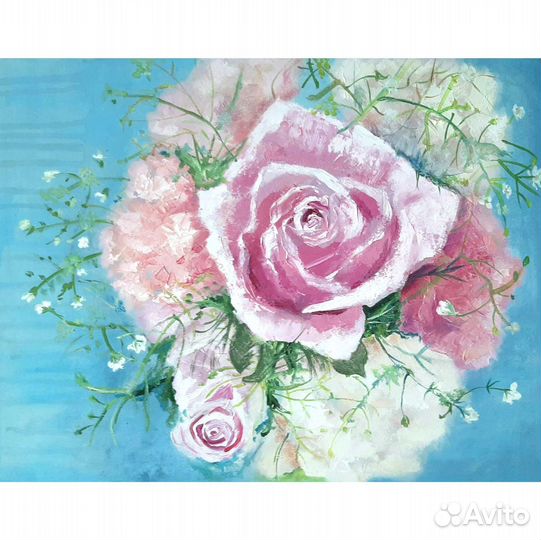 Картина маслом букет цветов с розой