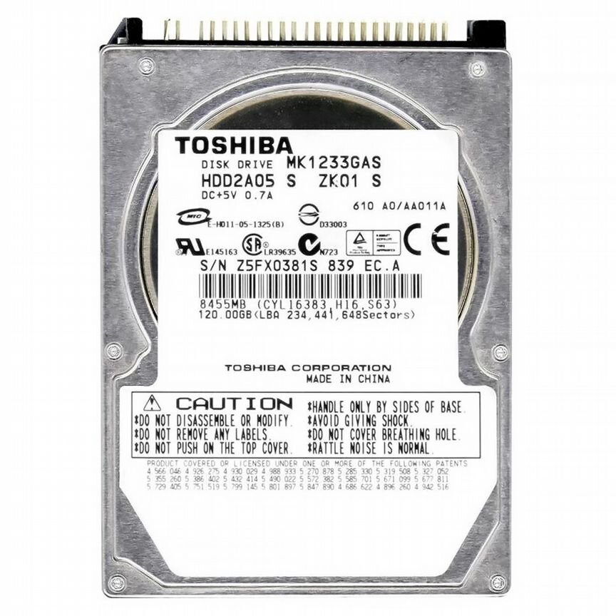 [MK1233GAS] Жесткий Диск Toshiba 120gb Ide 2,5" Mk1233gas