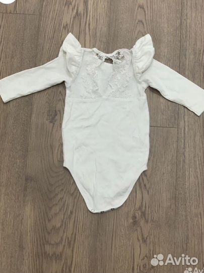 Детский Боди белый с кружевом 74-80