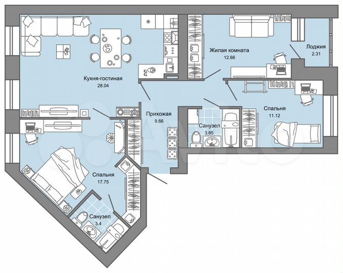 3-к. квартира, 88 м², 1/4 эт.