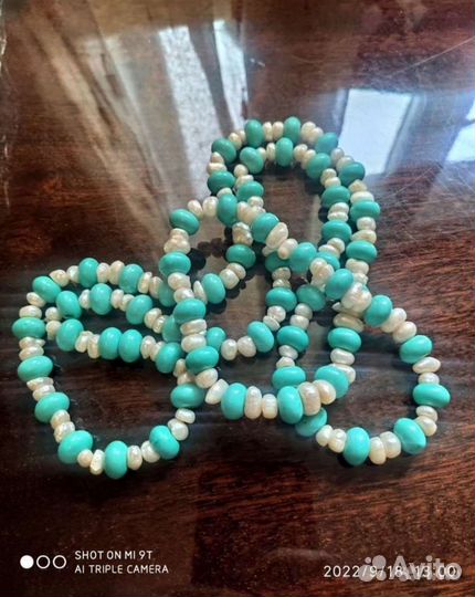 Колье из бирюзы и жемчужных камней, длина 116 см