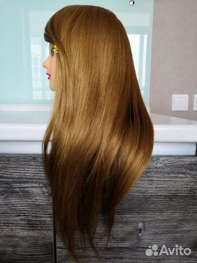 Голова-манекен болванка с натур. волосами золото