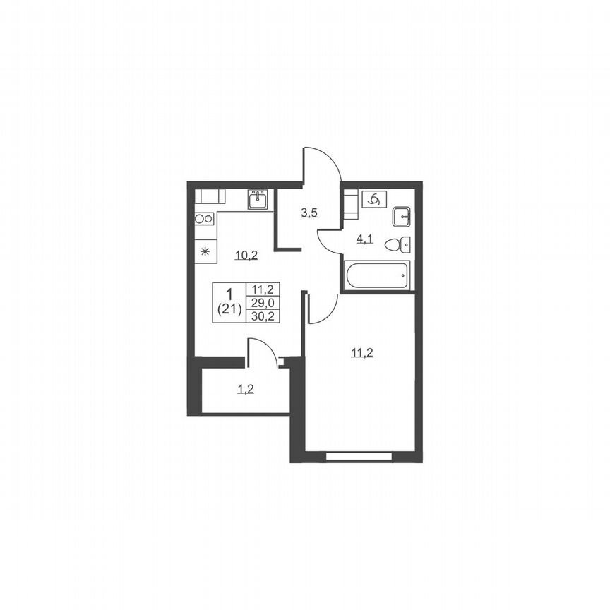1-к. квартира, 30,2 м², 2/8 эт.