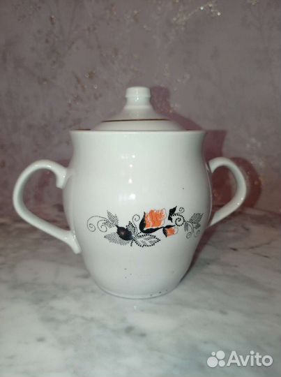 Сахарница с ручками, фарфор Хайта