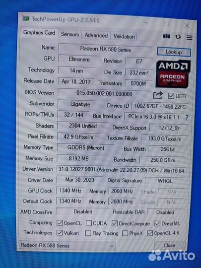 Видеокарта rx 580 8gb Gigabyte