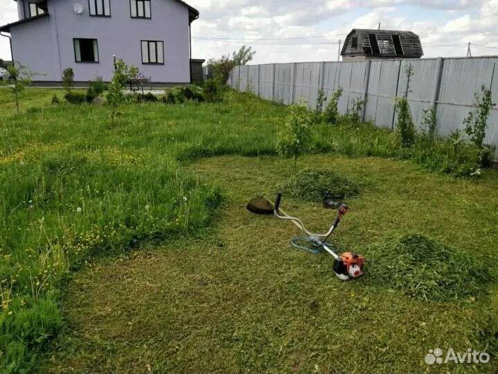 Покос травы триммером, вырубка кустарника