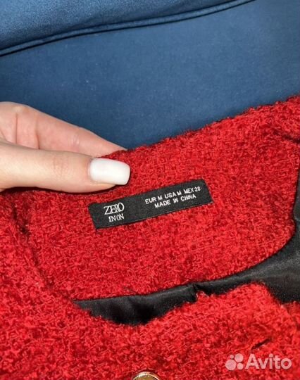 Красный твидовый жакет в стиле Zara S-M