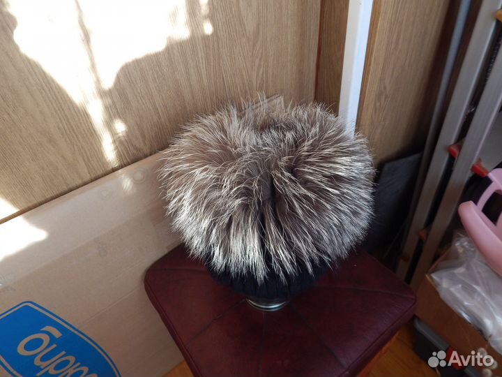 Шапка норковая вязаная с чернобуркой