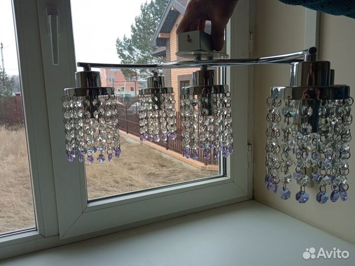 Комплект люстра и бра с хрустальными подвесками