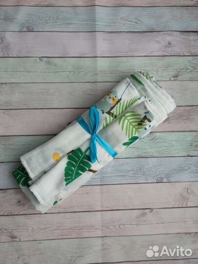 Муслиновая пеленка и 2 платочка (ленивцы)