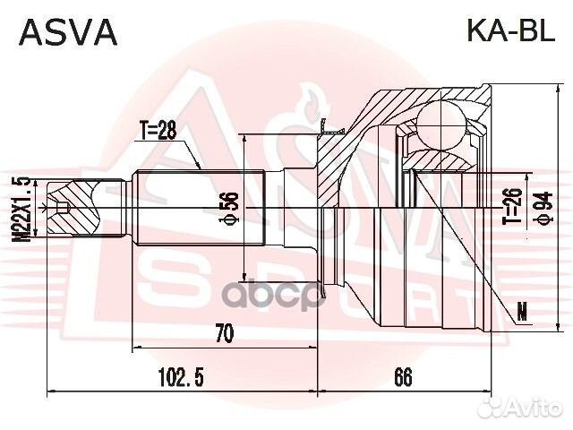 ШРУС наружный 26X56X28 kabl asva