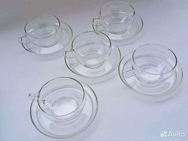5 чайных кофейных пар Jenaer Glas Германия сервиз