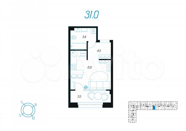 1-к. квартира, 31 м², 7/24 эт.