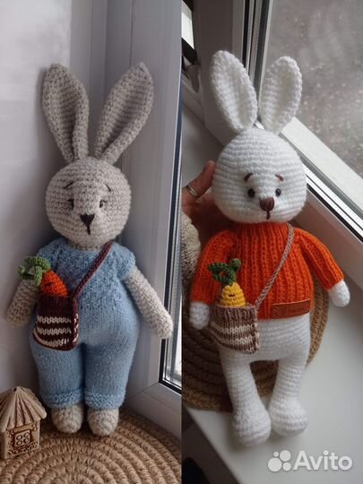 Вязаный зайчик ручная работа