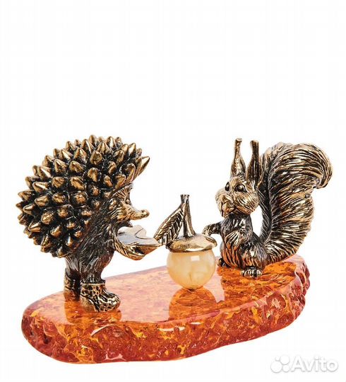 Фигурка Ежик и Белочка друзья (латунь, янтарь) A2163296