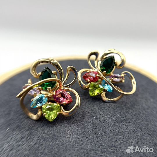 Серьги 585 микс камней