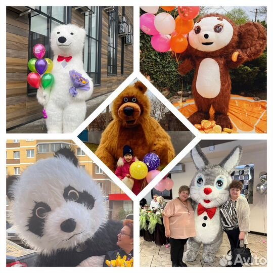 Ростовые куклы : белый медведь, панда, Чебурашка