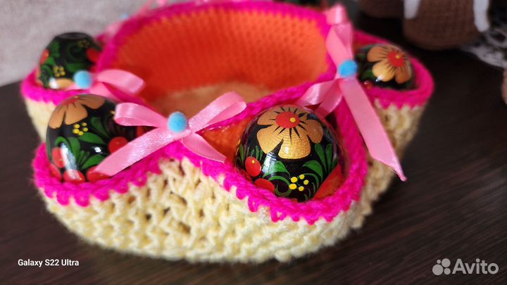 Корзинка вязанная, пасхальная, для яичек