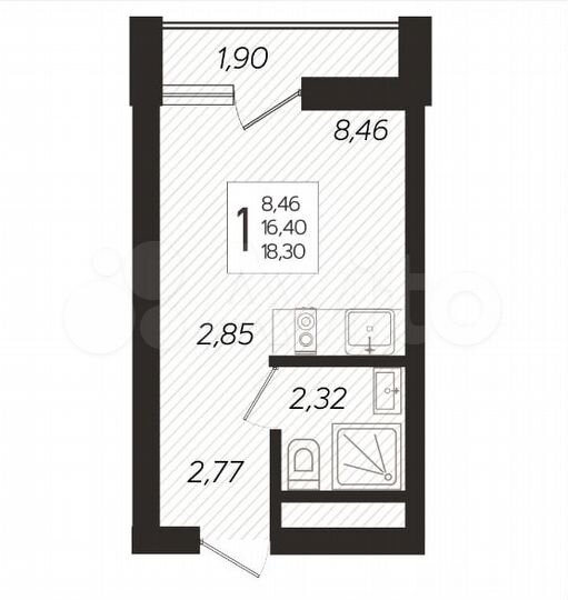 Квартира-студия, 18,3 м², 9/19 эт.