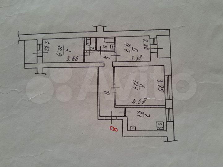 3-к. квартира, 60,8 м², 2/9 эт.