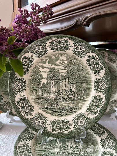 Зелёные английские тарелки Ironstone фарфор винтаж