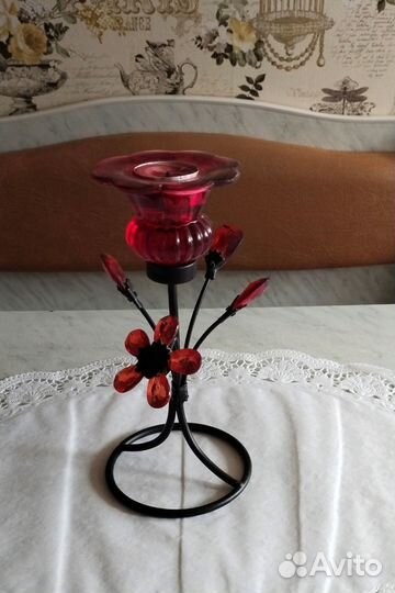 Подсвечник металл-стекло