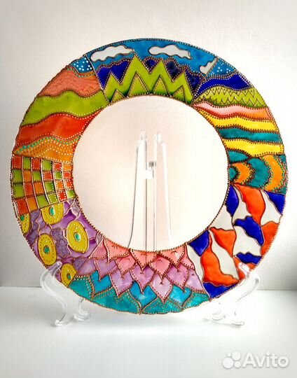 Тарелка декоративная с витражной росписью