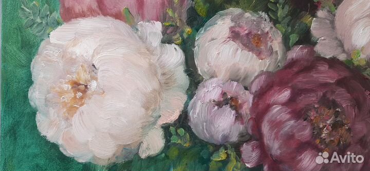 Пионы в вазе. Картина маслом на холсте 40\50см