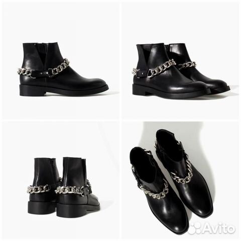 Кожаные ботинки Zara, ботинки с цепью Zara