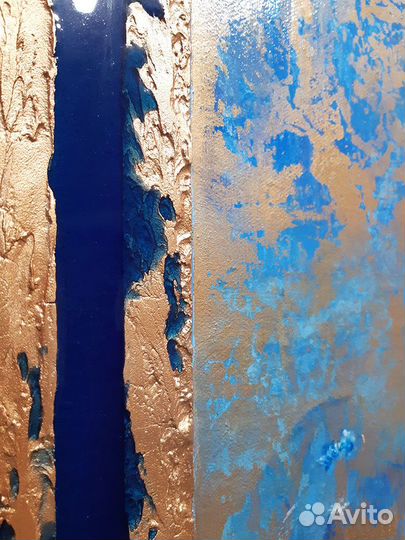 Абстракция в сине голубых тонах с золотом