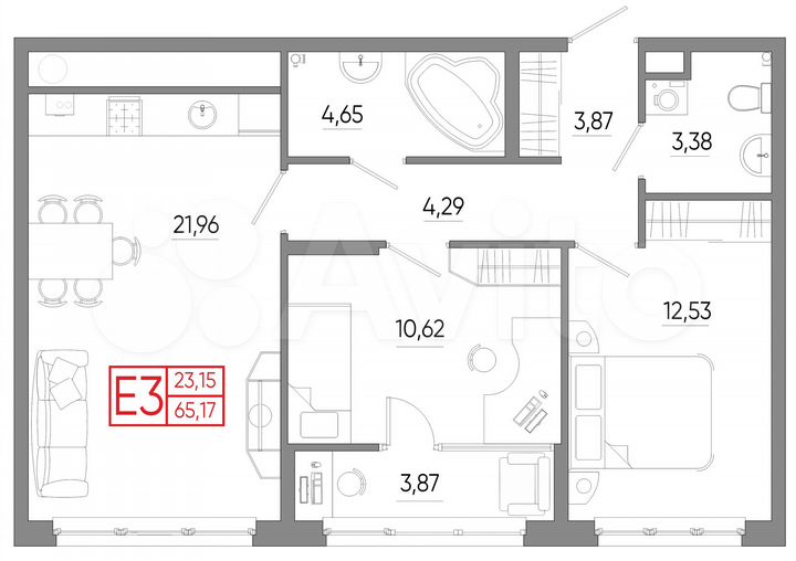 2-к. квартира, 65,2 м², 12/18 эт.