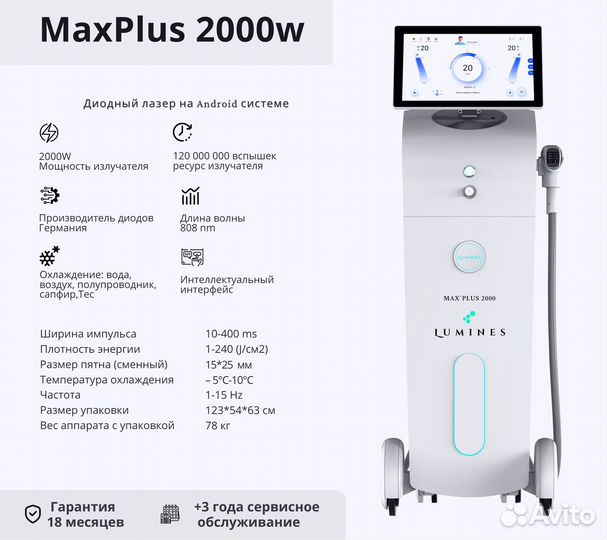 Диодный лазер для эпиляции Люминес. MaxPlus 2000вт