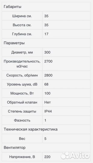 Вентилятор осевой настенный davego DF 300 2700м3/ч