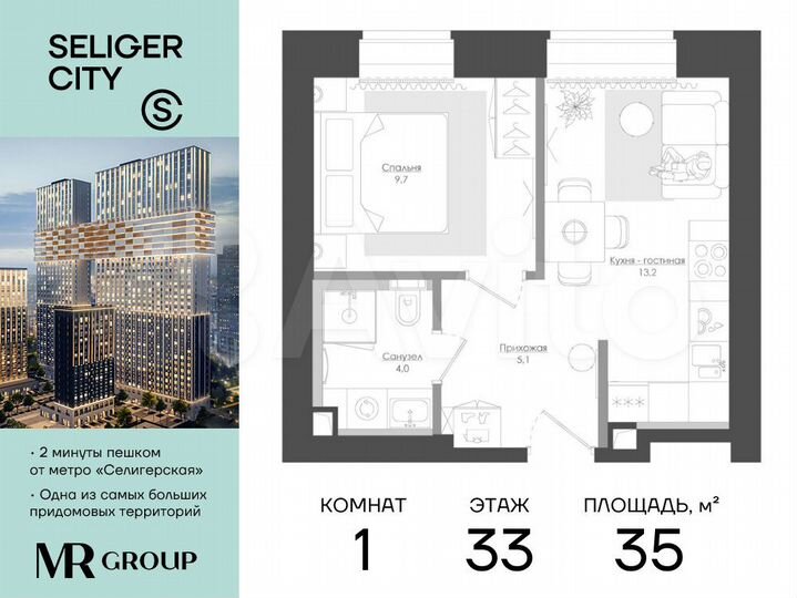 1-к. квартира, 35 м², 33/39 эт.