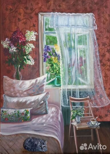 Картина маслом на холсте пейзаж, натюрморт, цветы