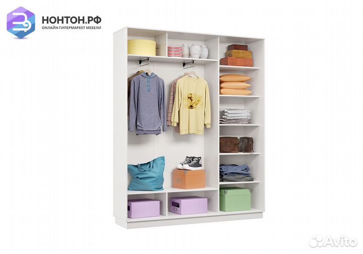 Шкаф-купе трёхдверный Процион с 1 зеркалом белый