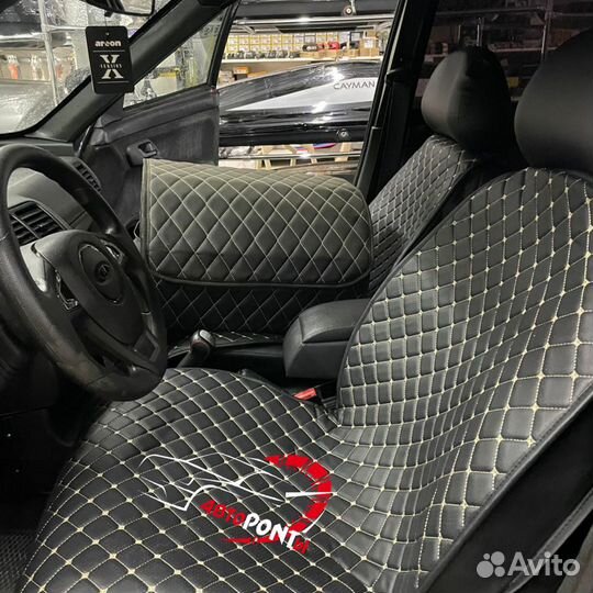 Накидки на сиденья Эко кожа ромб черно-бежевые