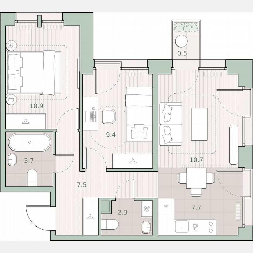 2-к. квартира, 52,7 м², 4/13 эт.