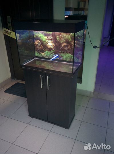 Аквариум 80л, свет биофильтр, фон, подставка
